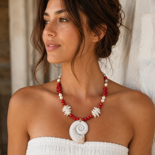 Coral Shell Statement Necklace
