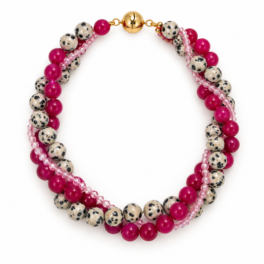 Fuchsia Dalmatian necklace