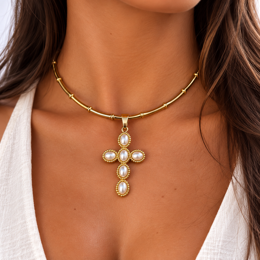Pearl Cross Bamboo Choker