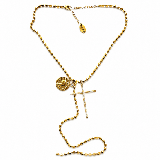 Crystal Cross Lariat Necklace