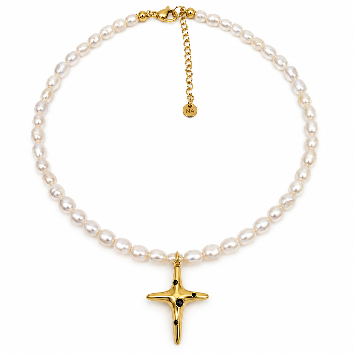 Noir Cross Pearl Necklace
