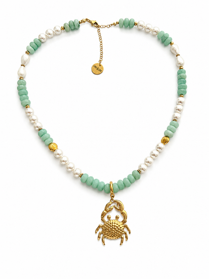 Mint Pearl Crab Necklace