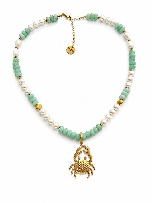 Mint Pearl Crab Necklace