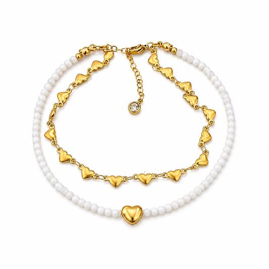 Golden Hearts Anklet Set