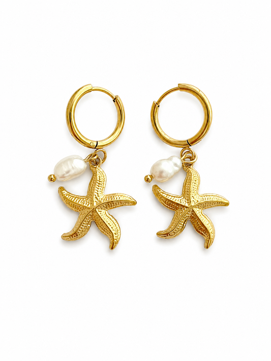 Starfish Pearl Hoops