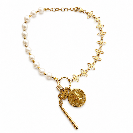 Pearl Bloom Coin Choker