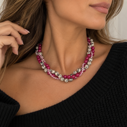 Fuchsia Dalmatian necklace