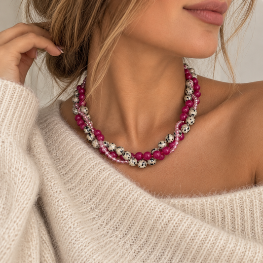 Fuchsia Dalmatian necklace
