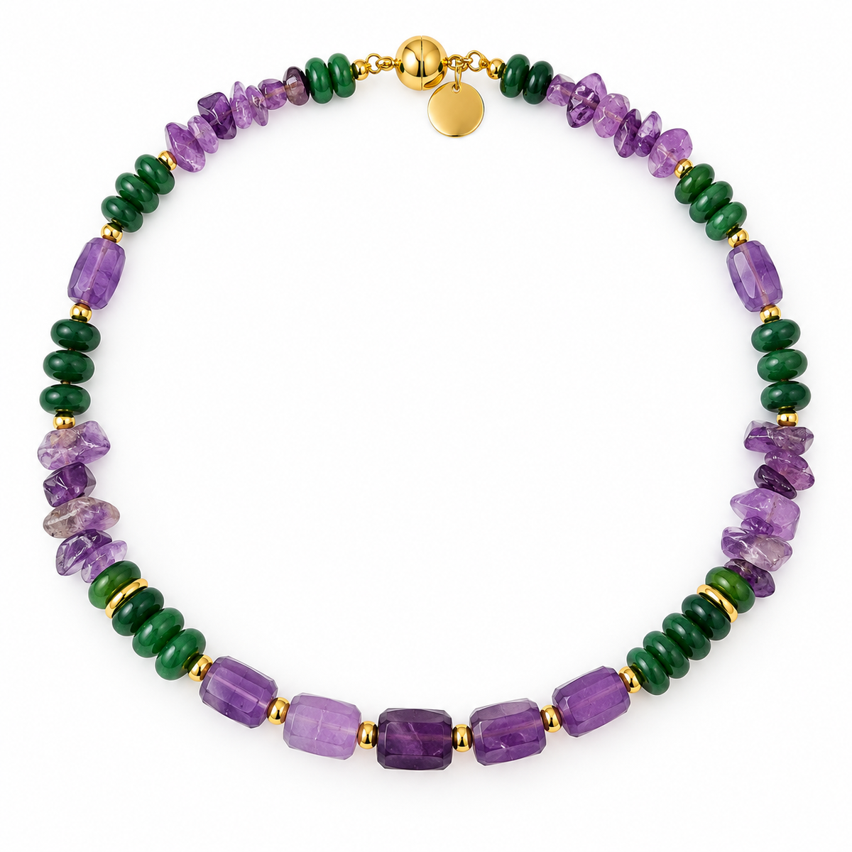 Amethyst & Green Stone Necklace