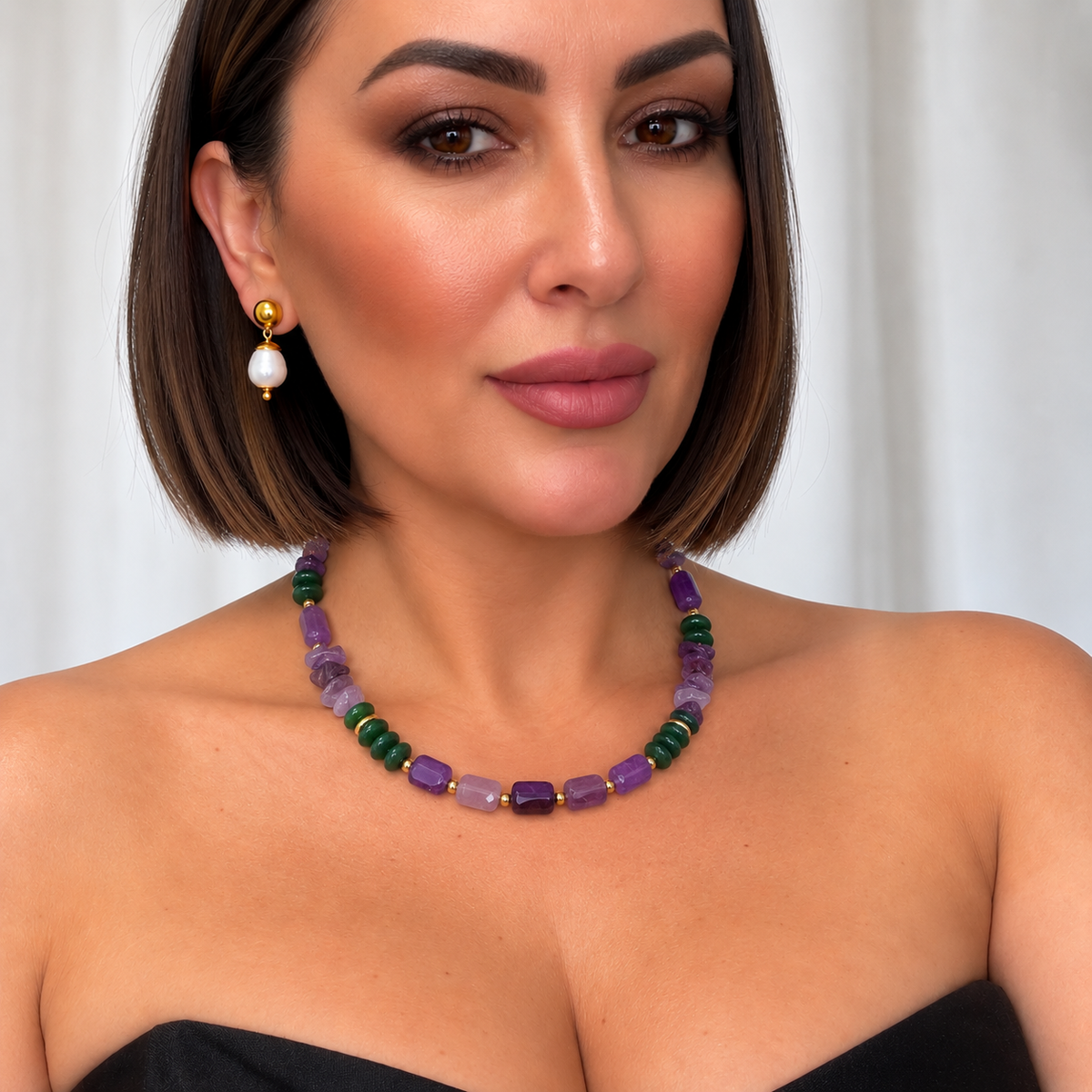 Amethyst & Green Stone Necklace