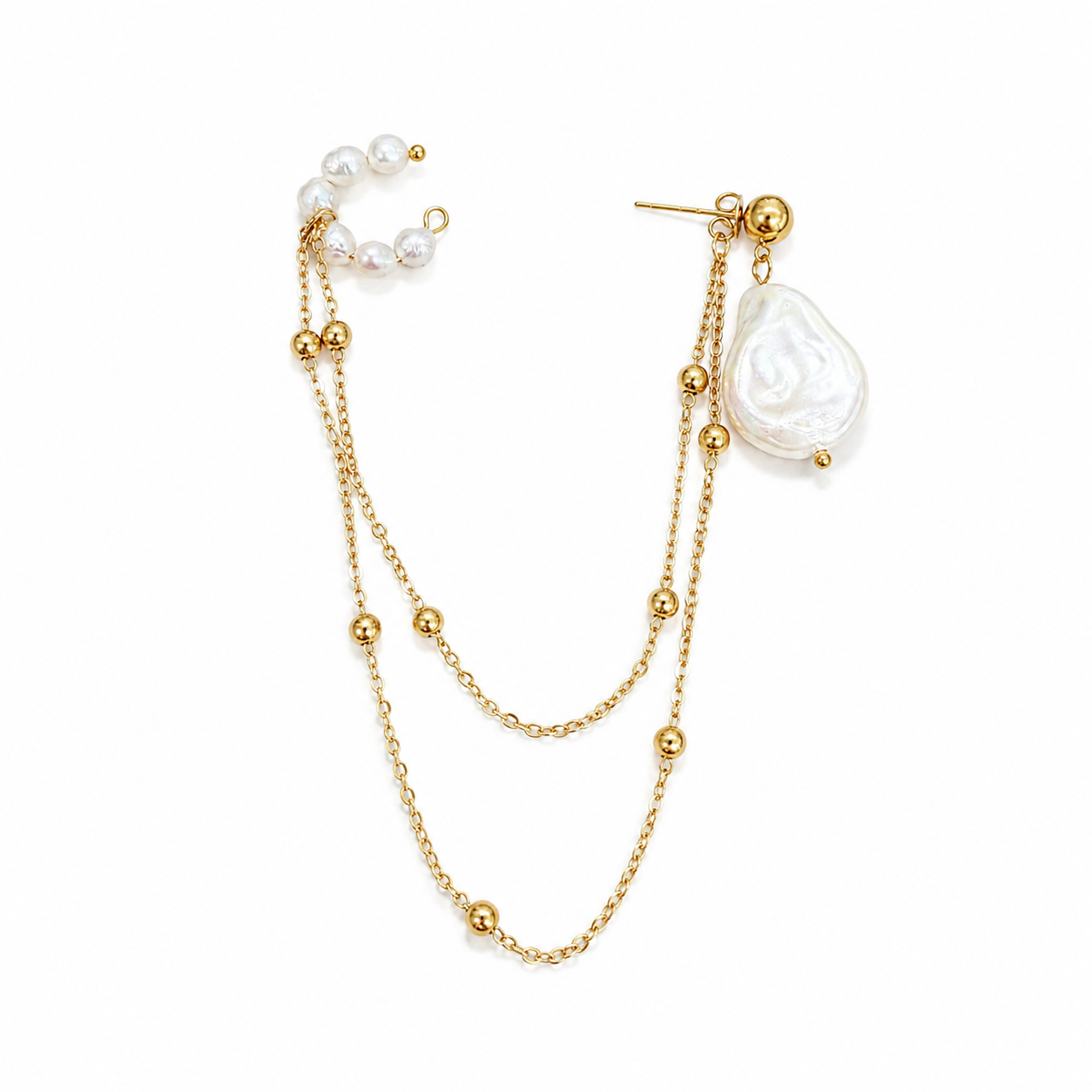 Pearl Chain Ear Cuff Earring