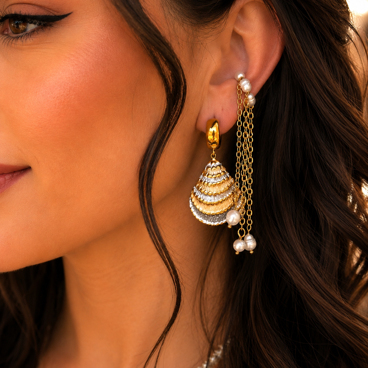 Silver Shell Hoops