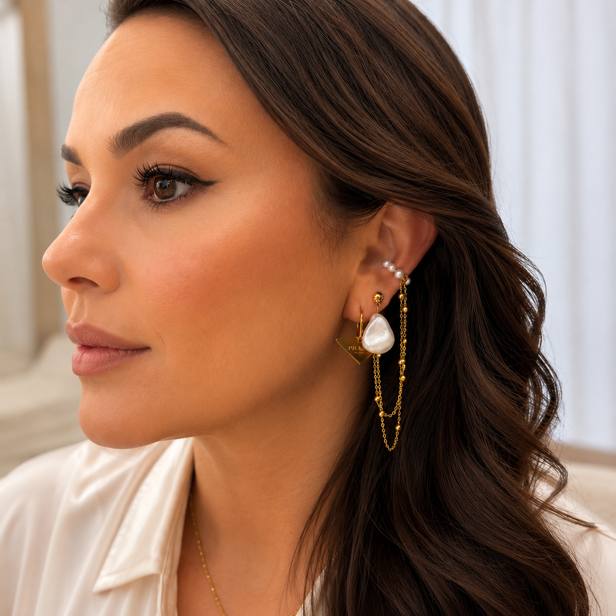 Pearl Chain Ear Cuff Earring