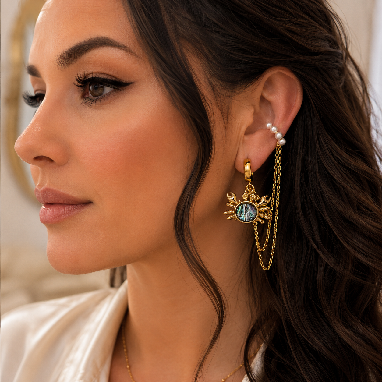 Pearl Chain Ear Cuff Earring