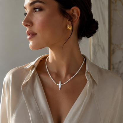 Pearl Cross Grace Necklace