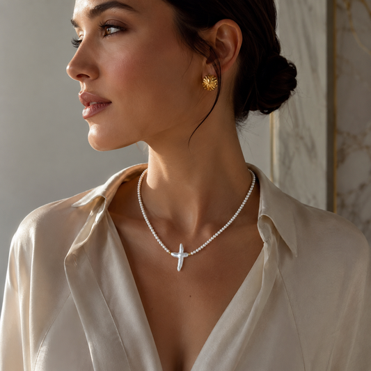 Pearl Cross Grace Necklace