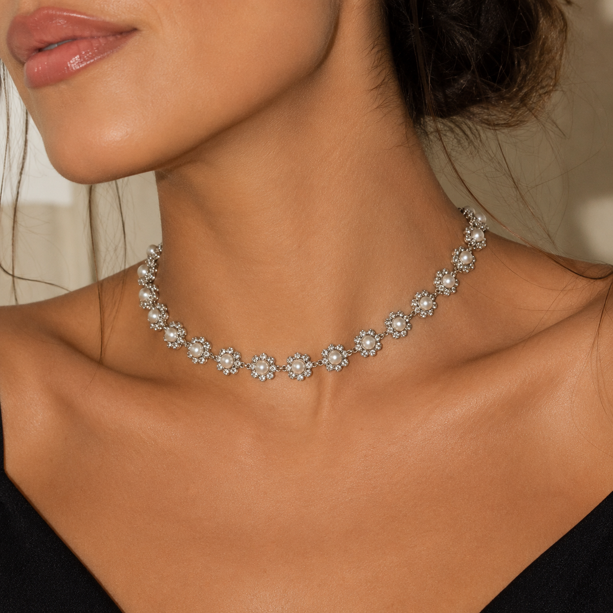 Pearl Silver Blossom Choker
