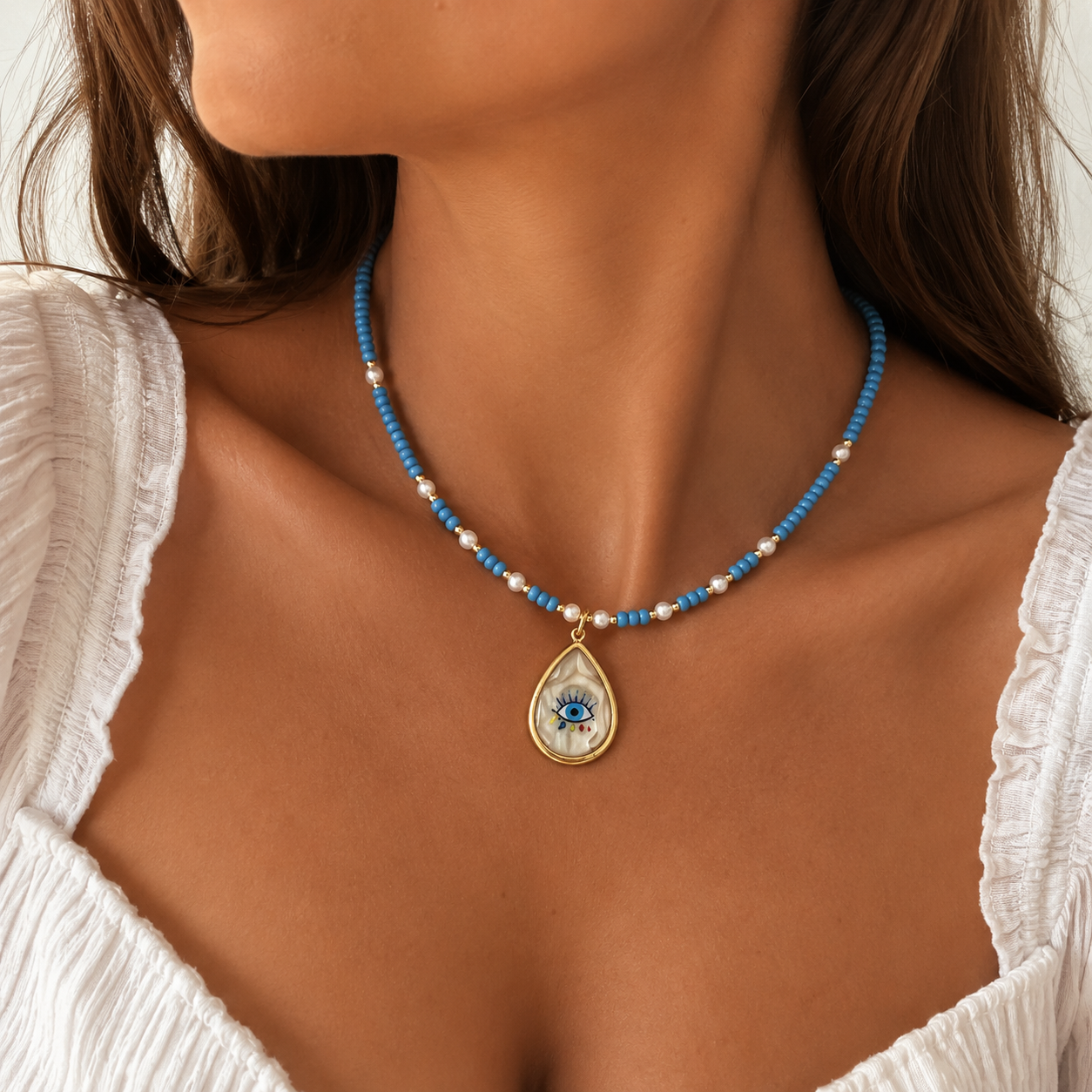 Evil Eye Pearl Necklace