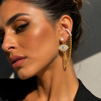 Pearl Eye Chain Earring