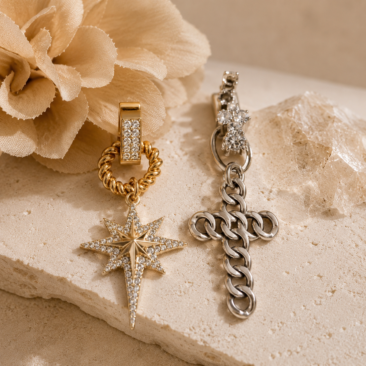 Celestial Cross Mismatch Earrings
