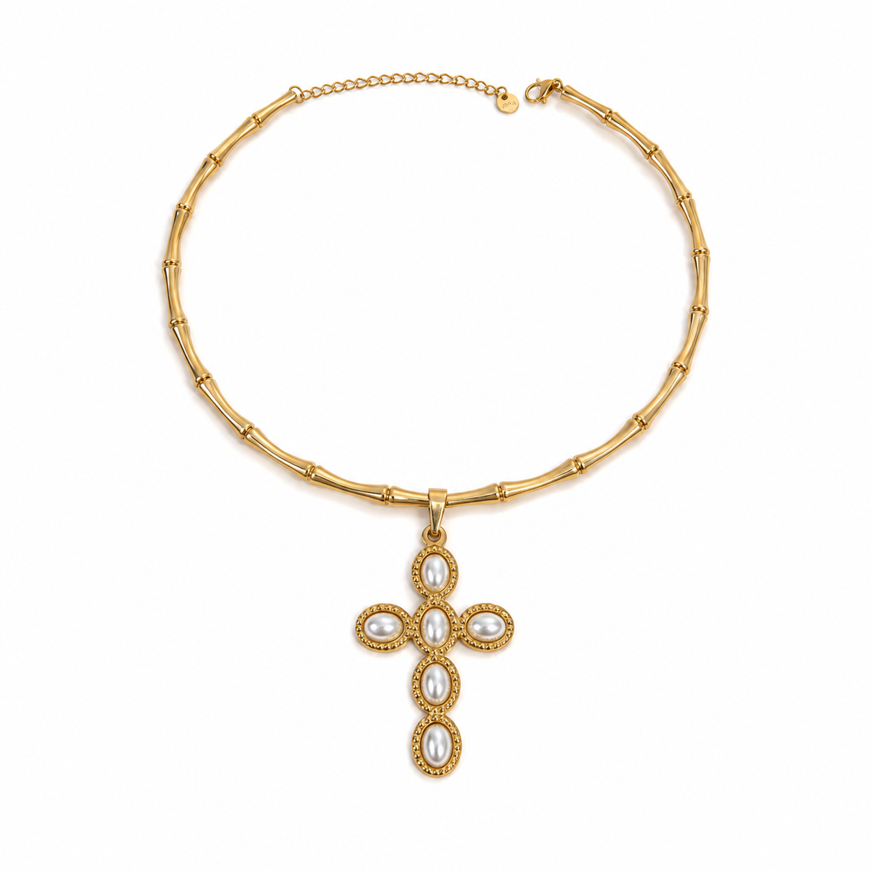Pearl Cross Bamboo Choker