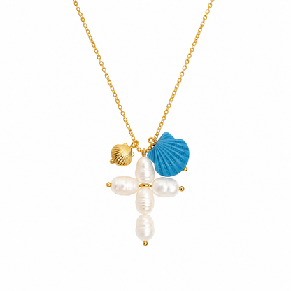 Ocean Pearl Cross Necklace